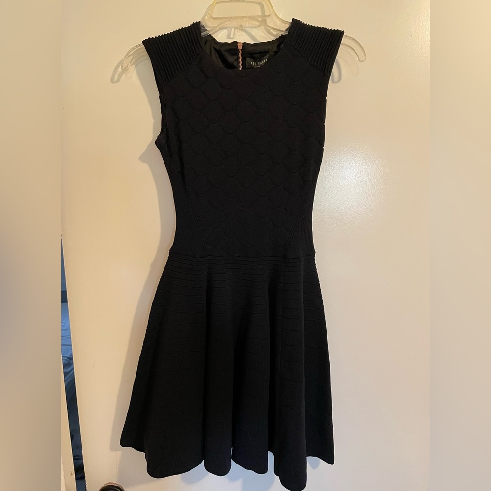 Ted baker black skater mini dress with detail size 1